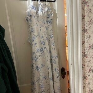 Floral White and Blue Corset Dress